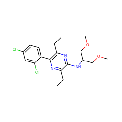 CCc1nc(-c2ccc(Cl)cc2Cl)c(CC)nc1NC(COC)COC ZINC000072177681