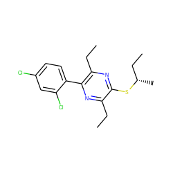 CCc1nc(-c2ccc(Cl)cc2Cl)c(CC)nc1S[C@@H](C)CC ZINC000072179485