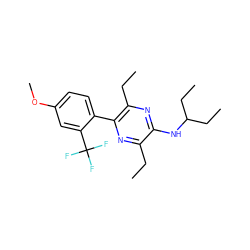 CCc1nc(-c2ccc(OC)cc2C(F)(F)F)c(CC)nc1NC(CC)CC ZINC000072178080