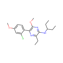 CCc1nc(-c2ccc(OC)cc2Cl)c(OC)nc1NC(CC)CC ZINC000072175383