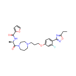 CCc1nc(-c2ccc(OCCCN3CCCN(C(=O)[C@@H](C)NC(=O)c4ccco4)CC3)cc2F)no1 ZINC000013589356