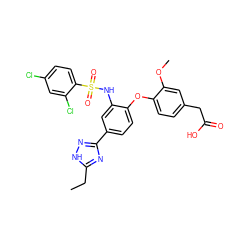 CCc1nc(-c2ccc(Oc3ccc(CC(=O)O)cc3OC)c(NS(=O)(=O)c3ccc(Cl)cc3Cl)c2)n[nH]1 ZINC000082155971