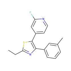 CCc1nc(-c2cccc(C)c2)c(-c2ccnc(F)c2)s1 ZINC000013673371