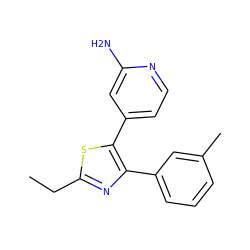 CCc1nc(-c2cccc(C)c2)c(-c2ccnc(N)c2)s1 ZINC000013673373