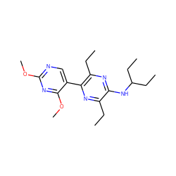 CCc1nc(-c2cnc(OC)nc2OC)c(CC)nc1NC(CC)CC ZINC000072177956