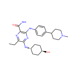 CCc1nc(C(N)=O)c(Nc2ccc(C3CCN(C)CC3)cc2)nc1N[C@H]1CC[C@H](O)CC1 ZINC000261174338