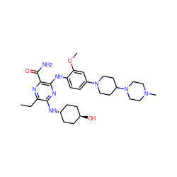 CCc1nc(C(N)=O)c(Nc2ccc(N3CCC(N4CCN(C)CC4)CC3)cc2OC)nc1N[C@H]1CC[C@H](O)CC1 ZINC000261096534