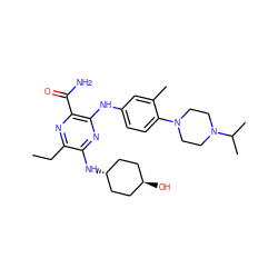 CCc1nc(C(N)=O)c(Nc2ccc(N3CCN(C(C)C)CC3)c(C)c2)nc1N[C@H]1CC[C@H](O)CC1 ZINC000261091103