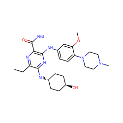 CCc1nc(C(N)=O)c(Nc2ccc(N3CCN(C)CC3)c(OC)c2)nc1N[C@H]1CC[C@H](O)CC1 ZINC000261143424