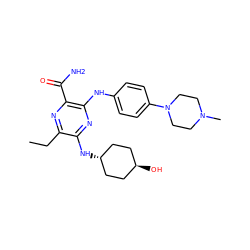 CCc1nc(C(N)=O)c(Nc2ccc(N3CCN(C)CC3)cc2)nc1N[C@H]1CC[C@H](O)CC1 ZINC000261134897