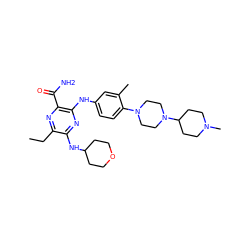 CCc1nc(C(N)=O)c(Nc2ccc(N3CCN(C4CCN(C)CC4)CC3)c(C)c2)nc1NC1CCOCC1 ZINC000113476533