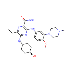 CCc1nc(C(N)=O)c(Nc2ccc(OC)c(N3CCN(C)CC3)c2)nc1N[C@H]1CC[C@H](O)CC1 ZINC000261153750