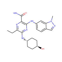 CCc1nc(C(N)=O)c(Nc2ccc3cnn(C)c3c2)nc1N[C@H]1CC[C@H](O)CC1 ZINC000261098816