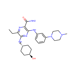 CCc1nc(C(N)=O)c(Nc2cccc(N3CCN(C)CC3)c2)nc1N[C@H]1CC[C@H](O)CC1 ZINC000261106224