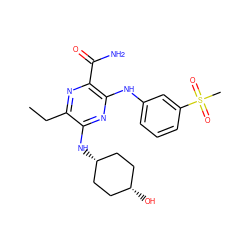 CCc1nc(C(N)=O)c(Nc2cccc(S(C)(=O)=O)c2)nc1N[C@H]1CC[C@@H](O)CC1 ZINC000167314028