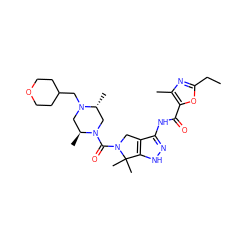 CCc1nc(C)c(C(=O)Nc2n[nH]c3c2CN(C(=O)N2C[C@@H](C)N(CC4CCOCC4)C[C@@H]2C)C3(C)C)o1 ZINC000114179498