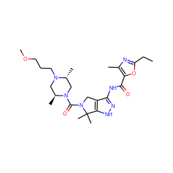 CCc1nc(C)c(C(=O)Nc2n[nH]c3c2CN(C(=O)N2C[C@@H](C)N(CCCOC)C[C@@H]2C)C3(C)C)o1 ZINC000114182493