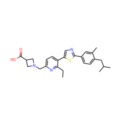 CCc1nc(CN2CC(C(=O)O)C2)ccc1-c1cnc(-c2ccc(CC(C)C)c(C)c2)s1 ZINC000084617058