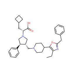 CCc1nc(Cc2ccccc2)oc1C1CCN(C[C@H]2CN([C@H](CC3CCC3)C(=O)O)C[C@@H]2c2ccccc2)CC1 ZINC000044350649