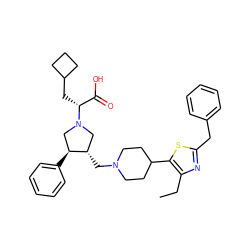 CCc1nc(Cc2ccccc2)sc1C1CCN(C[C@H]2CN([C@H](CC3CCC3)C(=O)O)C[C@@H]2c2ccccc2)CC1 ZINC000044418477