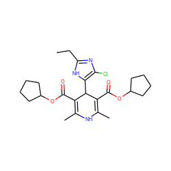 CCc1nc(Cl)c(C2C(C(=O)OC3CCCC3)=C(C)NC(C)=C2C(=O)OC2CCCC2)[nH]1 ZINC000035880170