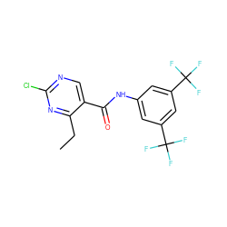 CCc1nc(Cl)ncc1C(=O)Nc1cc(C(F)(F)F)cc(C(F)(F)F)c1 ZINC000013814648