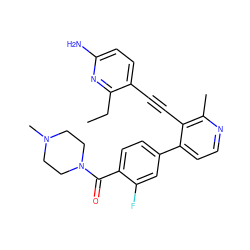 CCc1nc(N)ccc1C#Cc1c(-c2ccc(C(=O)N3CCN(C)CC3)c(F)c2)ccnc1C ZINC000202386038