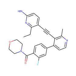 CCc1nc(N)ccc1C#Cc1c(-c2ccc(C(=O)N3CCOCC3)c(F)c2)ccnc1C ZINC000202385949