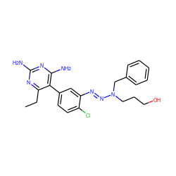 CCc1nc(N)nc(N)c1-c1ccc(Cl)c(/N=N/N(CCCO)Cc2ccccc2)c1 ZINC000013863523