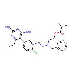 CCc1nc(N)nc(N)c1-c1ccc(Cl)c(/N=N/N(CCOC(=O)C(C)C)Cc2ccccc2)c1 ZINC000013863487