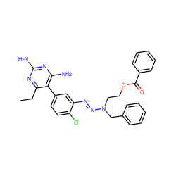 CCc1nc(N)nc(N)c1-c1ccc(Cl)c(/N=N/N(CCOC(=O)c2ccccc2)Cc2ccccc2)c1 ZINC000026574555