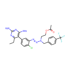 CCc1nc(N)nc(N)c1-c1ccc(Cl)c(/N=N/N(CCOC(C)=O)Cc2ccc(C(F)(F)F)cc2)c1 ZINC000026574489