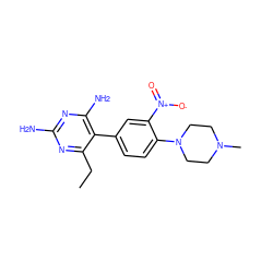 CCc1nc(N)nc(N)c1-c1ccc(N2CCN(C)CC2)c([N+](=O)[O-])c1 ZINC000026497910