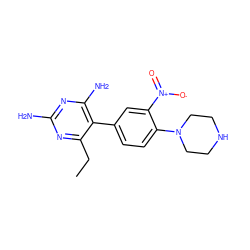 CCc1nc(N)nc(N)c1-c1ccc(N2CCNCC2)c([N+](=O)[O-])c1 ZINC000026494862