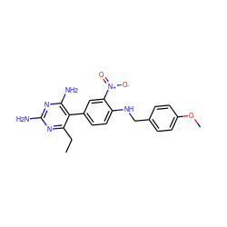 CCc1nc(N)nc(N)c1-c1ccc(NCc2ccc(OC)cc2)c([N+](=O)[O-])c1 ZINC000026503483