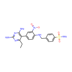 CCc1nc(N)nc(N)c1-c1ccc(NCc2ccc(S(N)(=O)=O)cc2)c([N+](=O)[O-])c1 ZINC000013765346