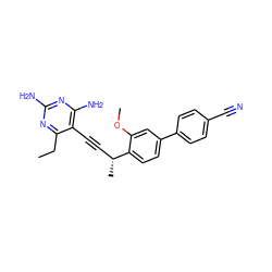 CCc1nc(N)nc(N)c1C#C[C@@H](C)c1ccc(-c2ccc(C#N)cc2)cc1OC ZINC000169307130