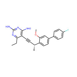 CCc1nc(N)nc(N)c1C#C[C@@H](C)c1ccc(-c2ccc(F)cc2)cc1OC ZINC000169308644