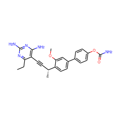 CCc1nc(N)nc(N)c1C#C[C@@H](C)c1ccc(-c2ccc(OC(N)=O)cc2)cc1OC ZINC000169308638