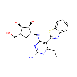 CCc1nc(N)nc(N[C@@H]2C[C@H](CO)[C@@H](O)[C@H]2O)c1-c1nc2ccccc2s1 ZINC000299865776