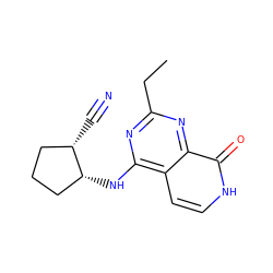 CCc1nc(N[C@@H]2CCC[C@@H]2C#N)c2cc[nH]c(=O)c2n1 ZINC000096285227