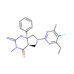 CCc1nc(N2C[C@H]3C(=O)N(C)C(=N)N[C@@]3(c3ccccc3)C2)nc(C)c1F ZINC000096173848