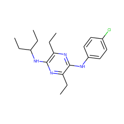 CCc1nc(NC(CC)CC)c(CC)nc1Nc1ccc(Cl)cc1 ZINC000028956171