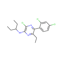 CCc1nc(NC(CC)CC)c(Cl)nc1-c1ccc(Cl)cc1Cl ZINC000072176742