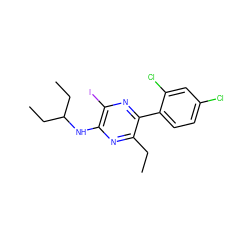 CCc1nc(NC(CC)CC)c(I)nc1-c1ccc(Cl)cc1Cl ZINC000072176830