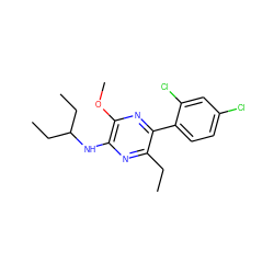 CCc1nc(NC(CC)CC)c(OC)nc1-c1ccc(Cl)cc1Cl ZINC000072177363