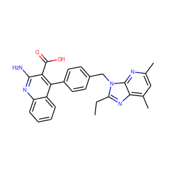 CCc1nc2c(C)cc(C)nc2n1Cc1ccc(-c2c(C(=O)O)c(N)nc3ccccc23)cc1 ZINC000013560849