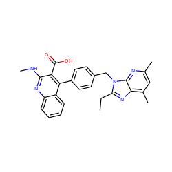 CCc1nc2c(C)cc(C)nc2n1Cc1ccc(-c2c(C(=O)O)c(NC)nc3ccccc23)cc1 ZINC000013560850