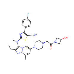 CCc1nc2c(C)cc(N3CCN(CC(=O)N4CC(O)C4)CC3)cn2c1N(C)c1nc(-c2ccc(F)cc2)c(C#N)s1 ZINC000217781414