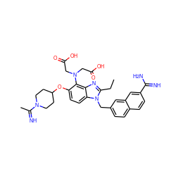 CCc1nc2c(N(CC(=O)O)CC(=O)O)c(OC3CCN(C(C)=N)CC3)ccc2n1Cc1ccc2ccc(C(=N)N)cc2c1 ZINC000028760561